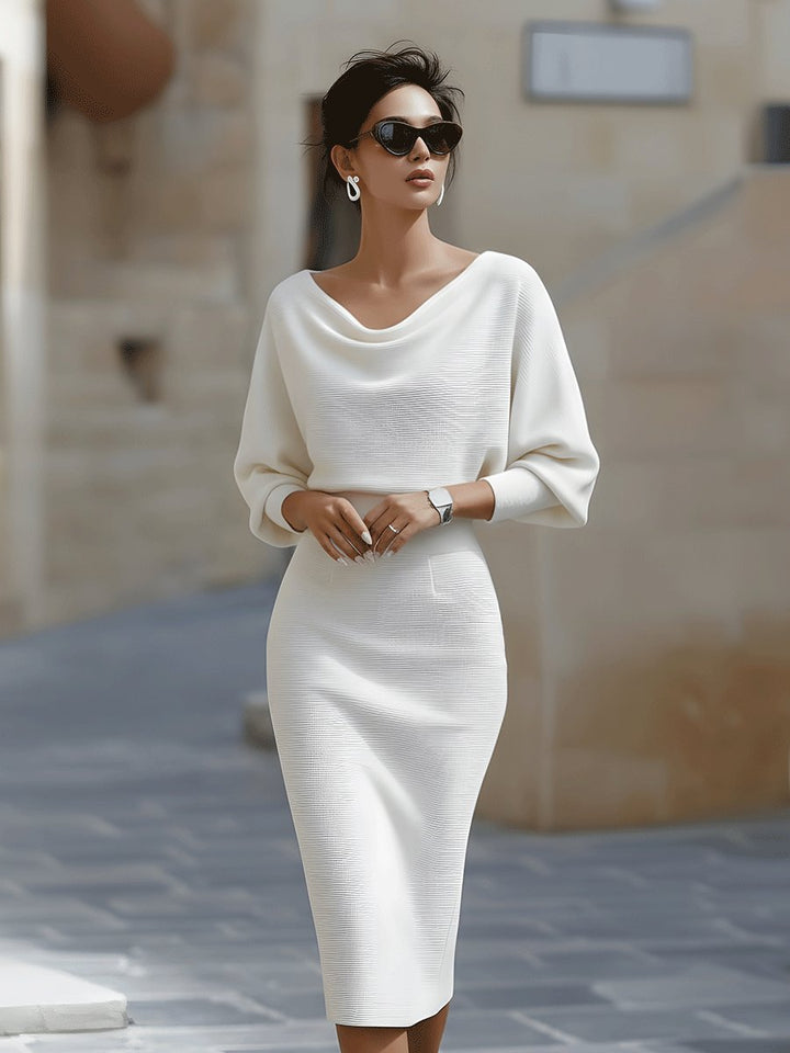 Midi Kjole Cowl-Hals Satin Bodycon Lang Ærme
