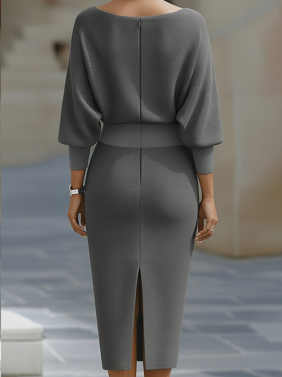 Midi Kjole Cowl-Hals Satin Bodycon Lang Ærme