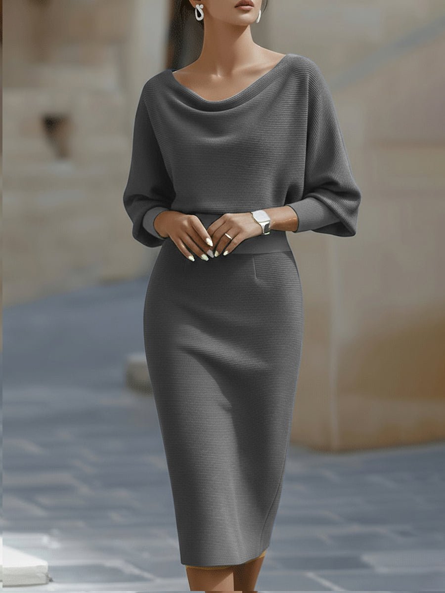 Midi Kjole Cowl-Hals Satin Bodycon Lang Ærme - Gray