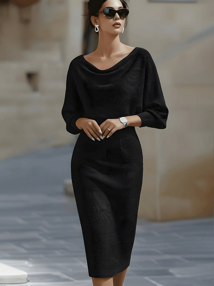 Midi Kjole Cowl-Hals Satin Bodycon Lang Ærme
