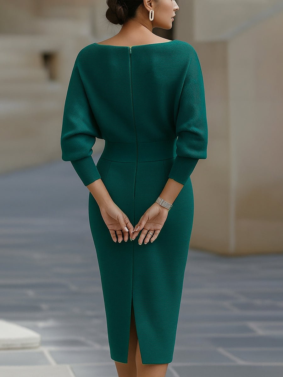 Midi Kjole Cowl-Hals Satin Bodycon Lang Ærme