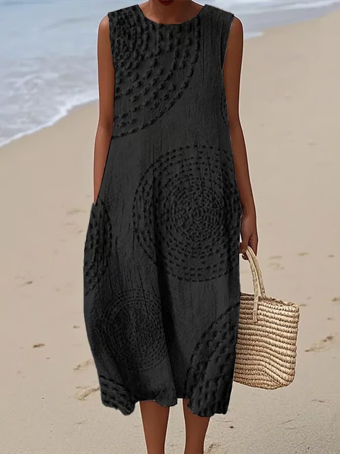 Midi Kjole Ærmeløs Broderet A-Facon Sommer - Elegant Black
