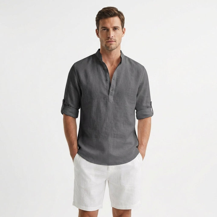 Mænd Afslappet Lærred Henley Skjorte Mao Krave - Gris