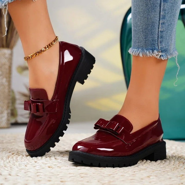 Orthopedic Loafers Patent Læder Slip-On Chunky Sål - Burgundy