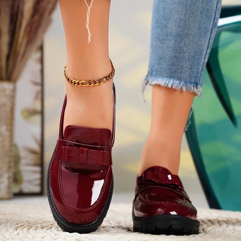Orthopedic Loafers Patent Læder Slip-On Chunky Sål