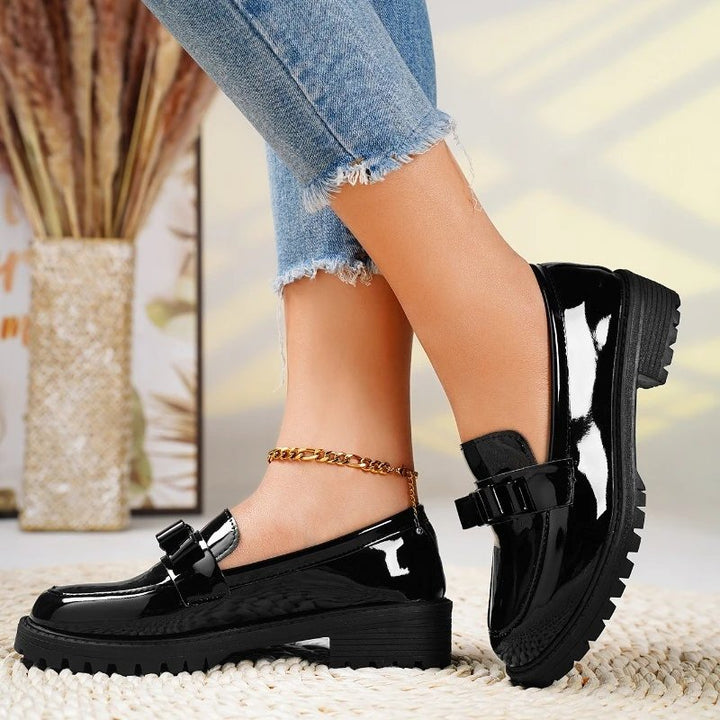 Orthopedic Loafers Patent Læder Slip-On Chunky Sål - Black