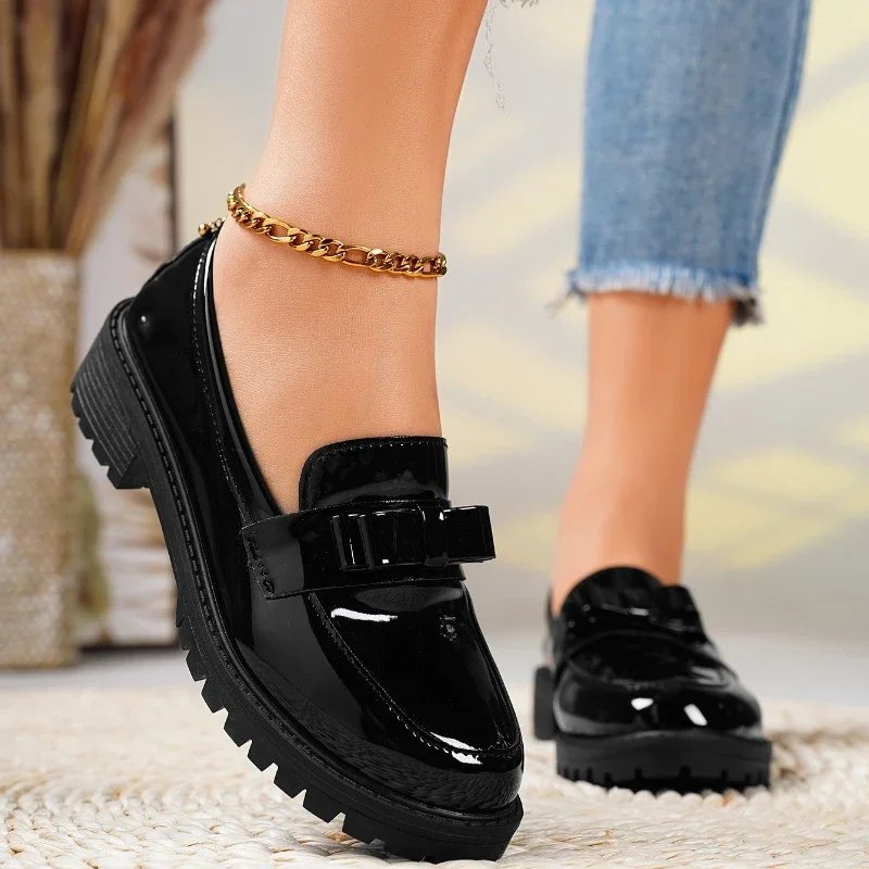 Orthopedic Loafers Patent Læder Slip-On Chunky Sål