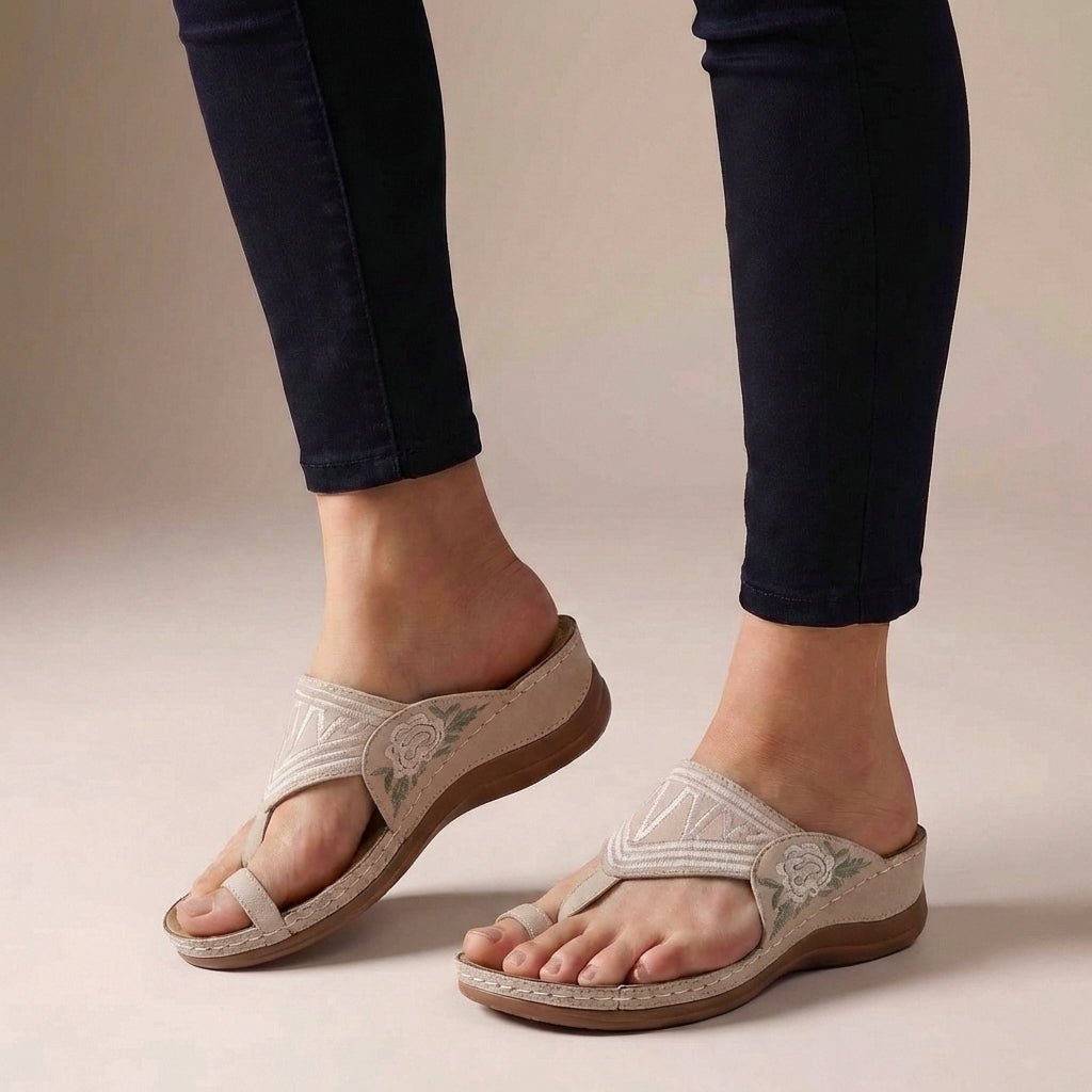 Ortopædiske Kile Sandaler Blomster Broderi Wedge Sommer - Pink