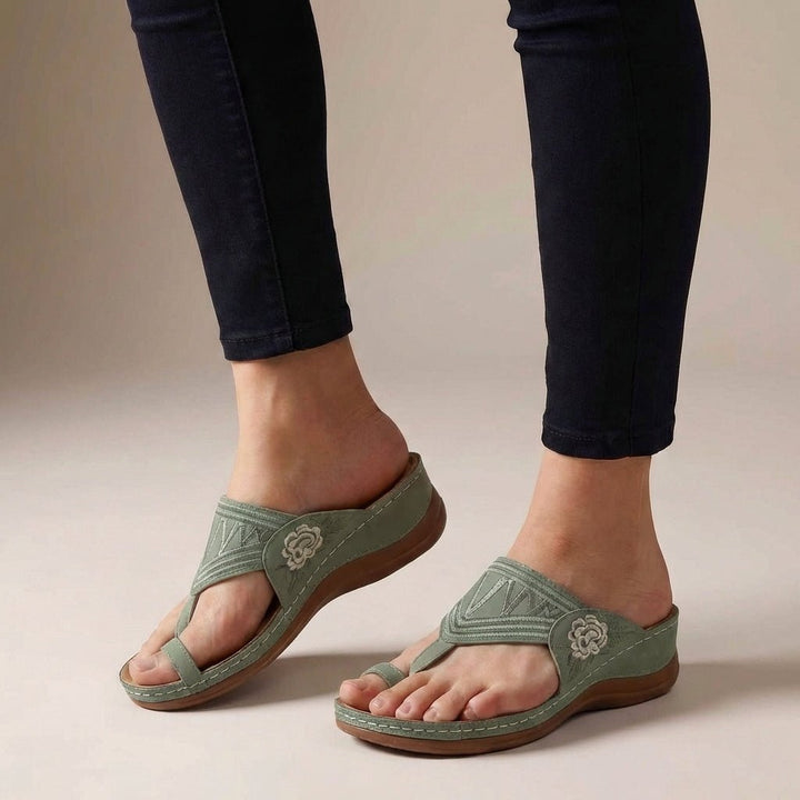 Ortopædiske Kile Sandaler Blomster Broderi Wedge Sommer - Green