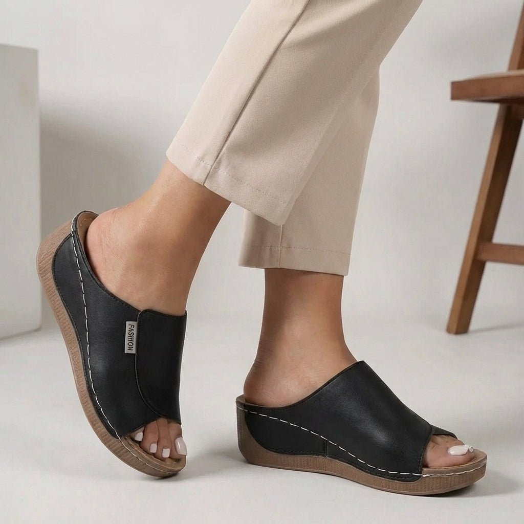 Ortopædiske Kilesko Sandaler Slip-On Åben Tå Dame - Black