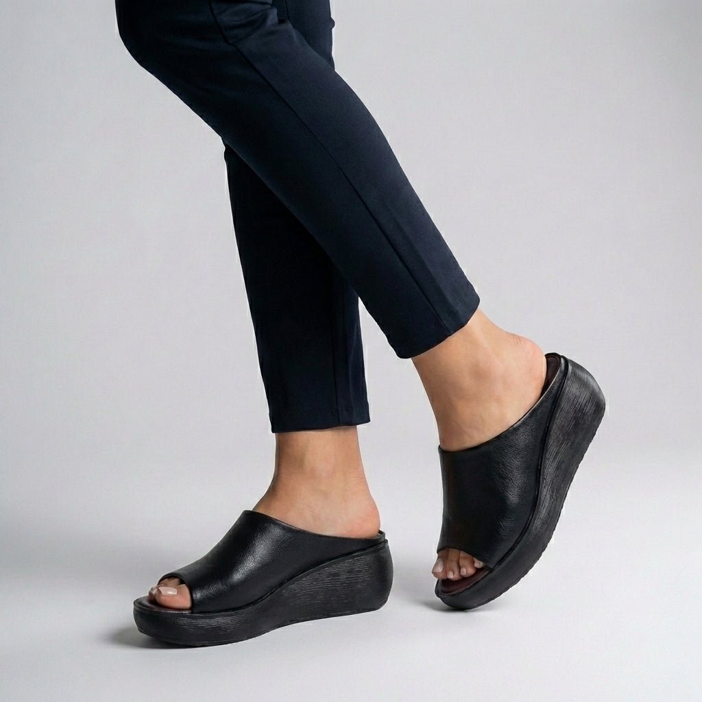 Ortopædiske Plateau Sandaler Slip-On Åben Tå Komfort - Black