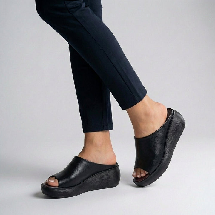 Ortopædiske Plateau Sandaler Slip-On Åben Tå Komfort - Black