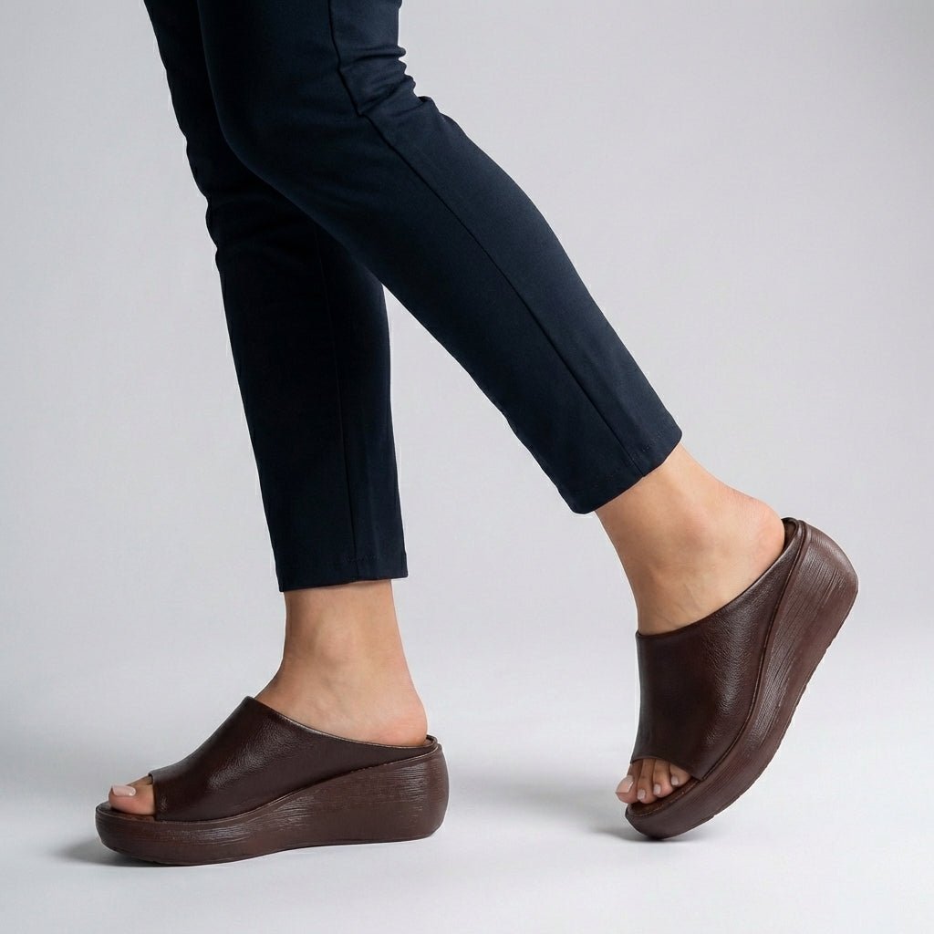 Ortopædiske Plateau Sandaler Slip-On Åben Tå Komfort - Brown