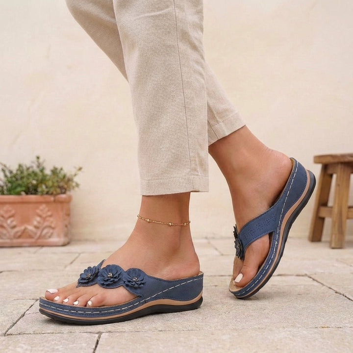 Ortopædiske Sandaler Kilehæl Blomsterdetaljer Comfort - Blue
