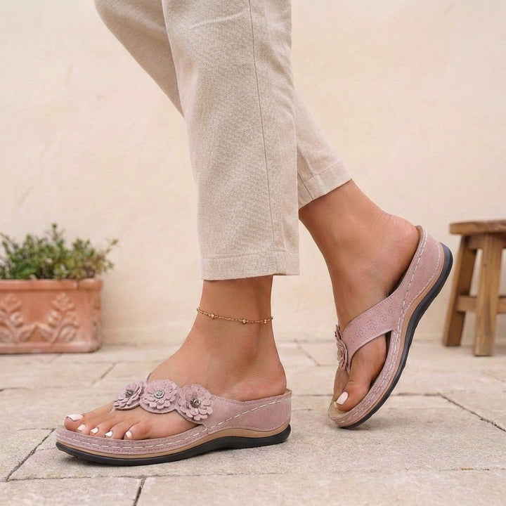 Ortopædiske Sandaler Kilehæl Blomsterdetaljer Comfort - Pink