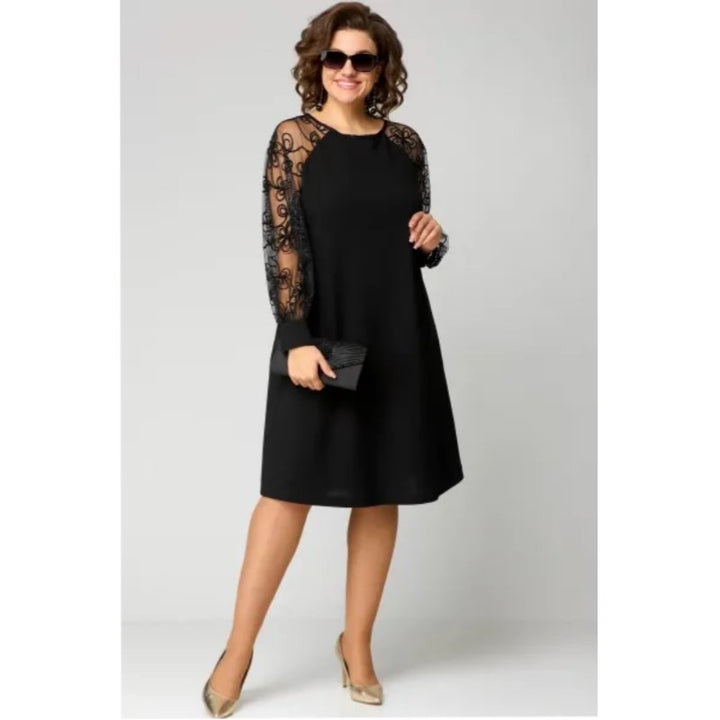 Plus Size Blondekjole Sort Transparent Ærmer Elegant