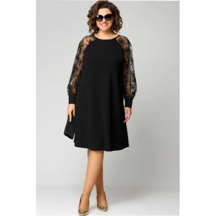 Plus Size Blondekjole Sort Transparent Ærmer Elegant