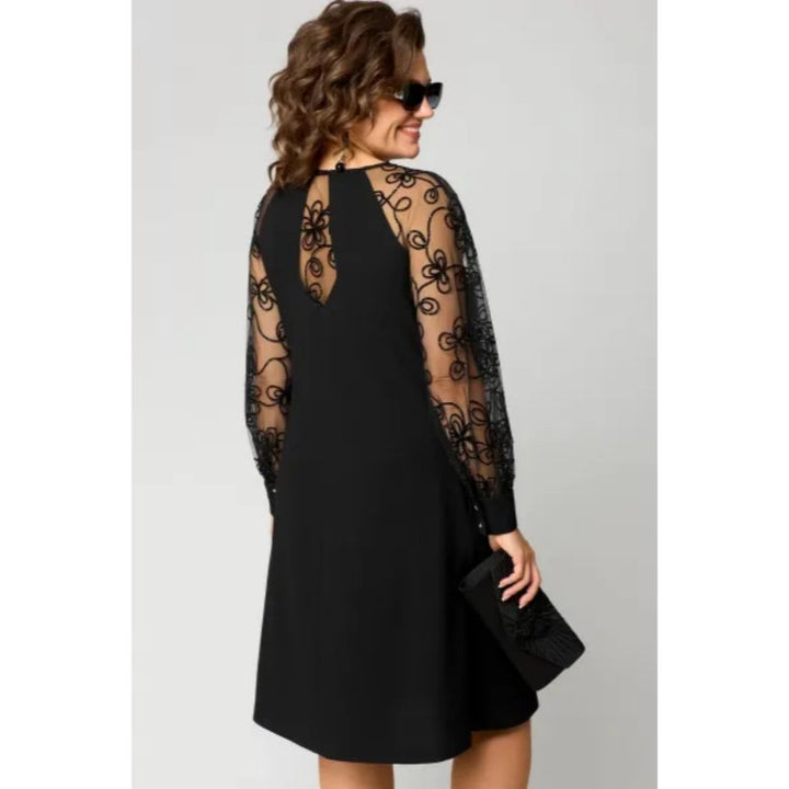 Plus Size Blondekjole Sort Transparent Ærmer Elegant