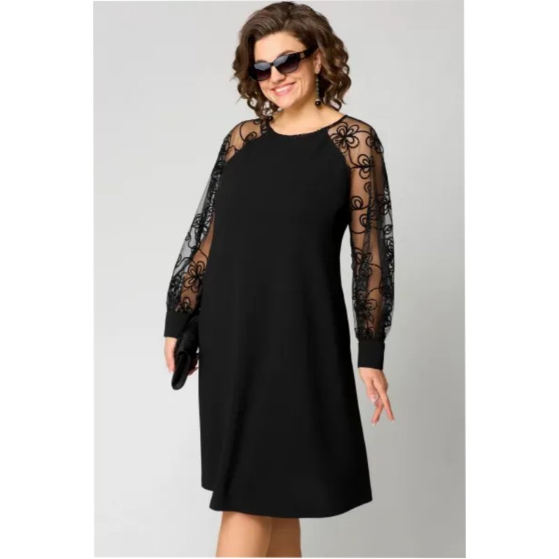 Plus Size Blondekjole Sort Transparent Ærmer Elegant