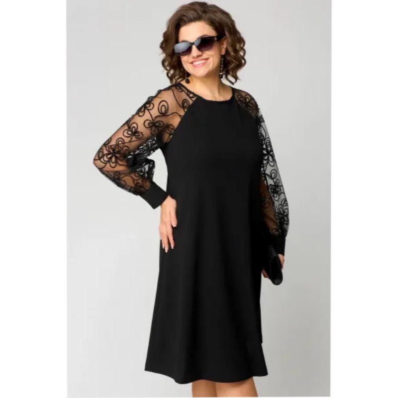 Plus Size Blondekjole Sort Transparent Ærmer Elegant