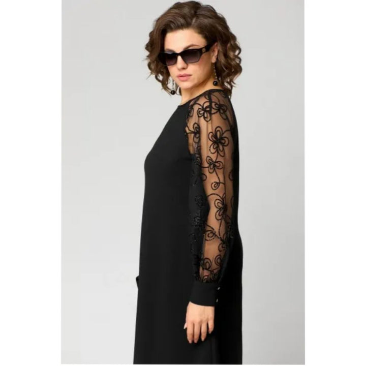 Plus Size Blondekjole Sort Transparent Ærmer Elegant