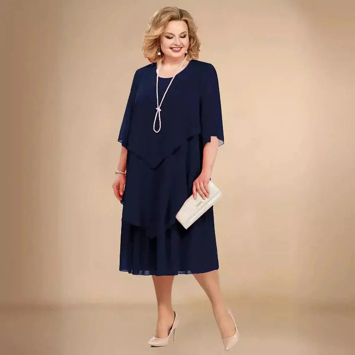 Plus Size Chiffon Kjole Sort Asymmetrisk Lag Elegant - Navy