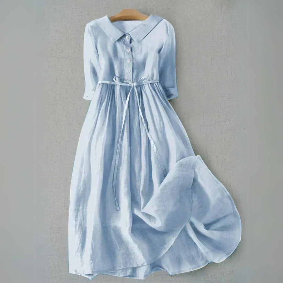 Plus Size Kjole Casual Skjortekjole Med Bælte Lang - Sky Blue