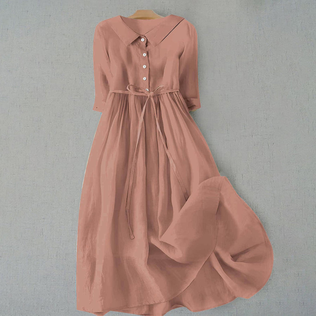 Plus Size Kjole Casual Skjortekjole Med Bælte Lang - Light Brown