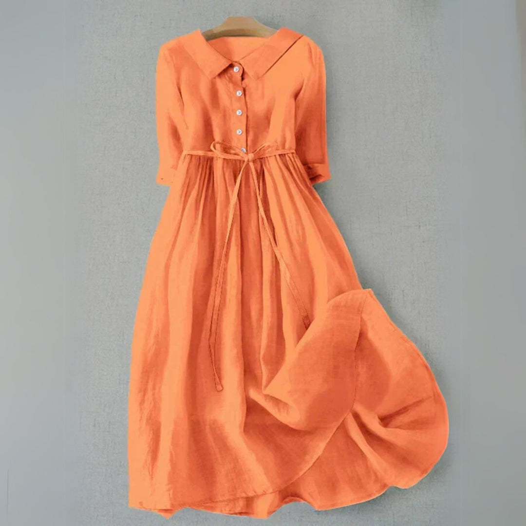 Plus Size Kjole Casual Skjortekjole Med Bælte Lang - Orange