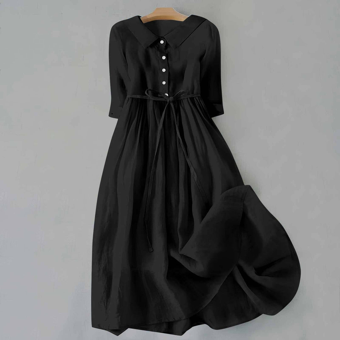 Plus Size Kjole Casual Skjortekjole Med Bælte Lang - Black