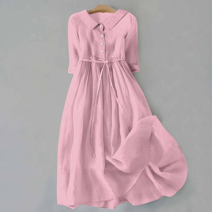 Plus Size Kjole Casual Skjortekjole Med Bælte Lang - Pink