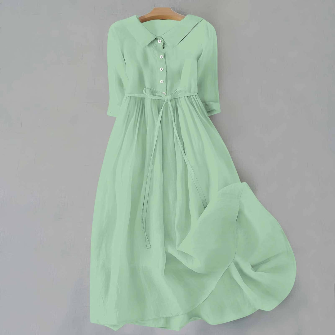 Plus Size Kjole Casual Skjortekjole Med Bælte Lang - Light Green