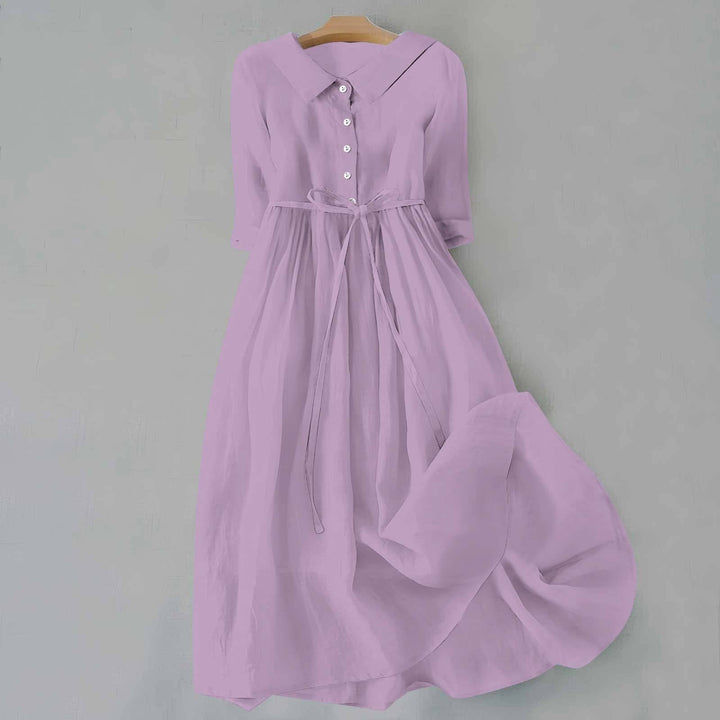 Plus Size Kjole Casual Skjortekjole Med Bælte Lang - Purple