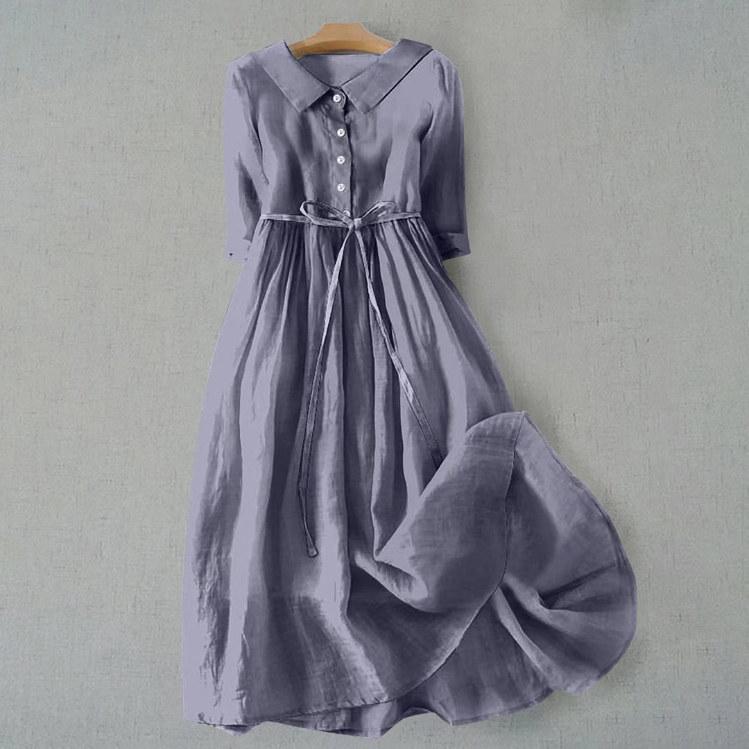Plus Size Kjole Casual Skjortekjole Med Bælte Lang - Lavender Gray