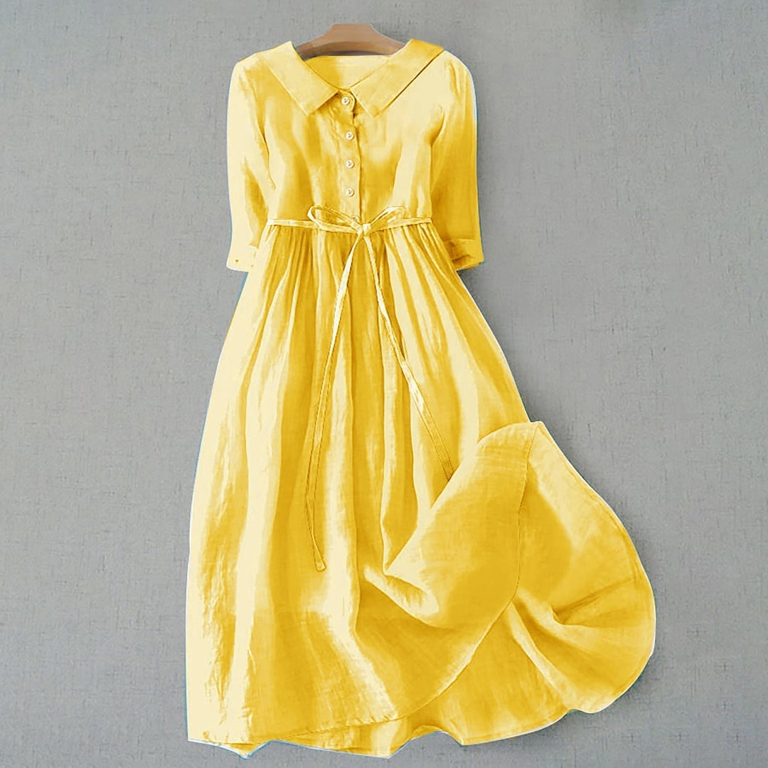 Plus Size Kjole Casual Skjortekjole Med Bælte Lang - Yellow