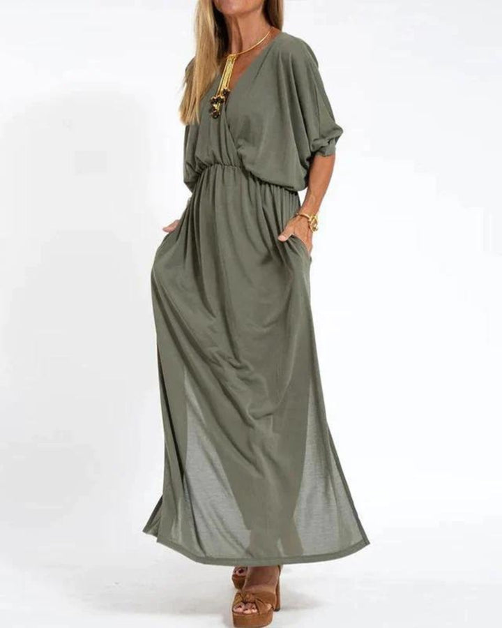 Plus Size Lang Kjole Løs Pasform Olivengrøn Maxikjole - Army Green