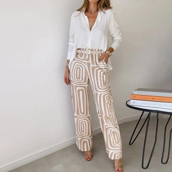 Plus Size Todelt Sæt Skjorte Bukser Elegant Komfort - Khaki