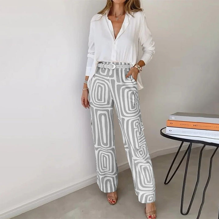 Plus Size Todelt Sæt Skjorte Bukser Elegant Komfort - Gray