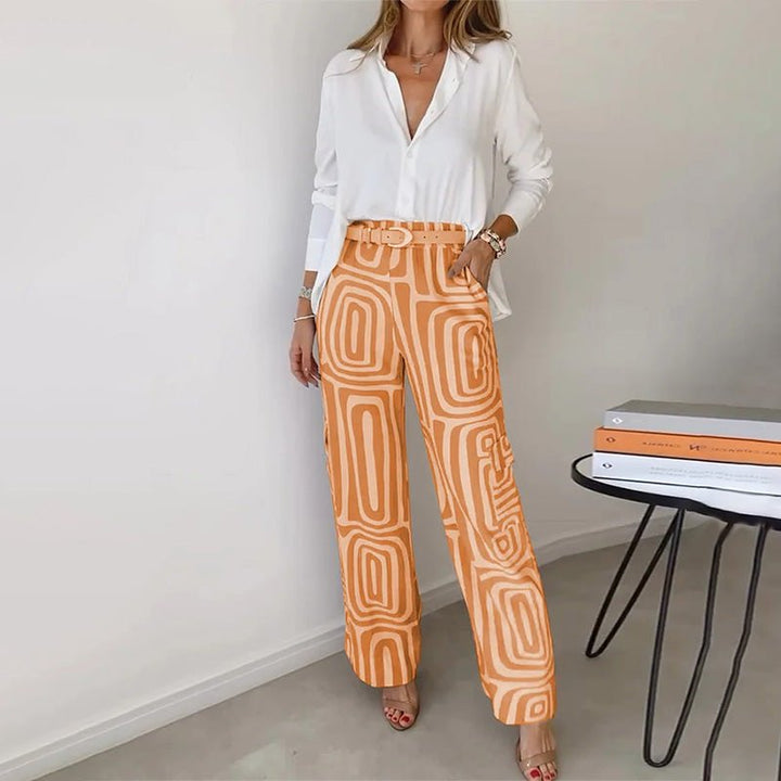 Plus Size Todelt Sæt Skjorte Bukser Elegant Komfort - Orange