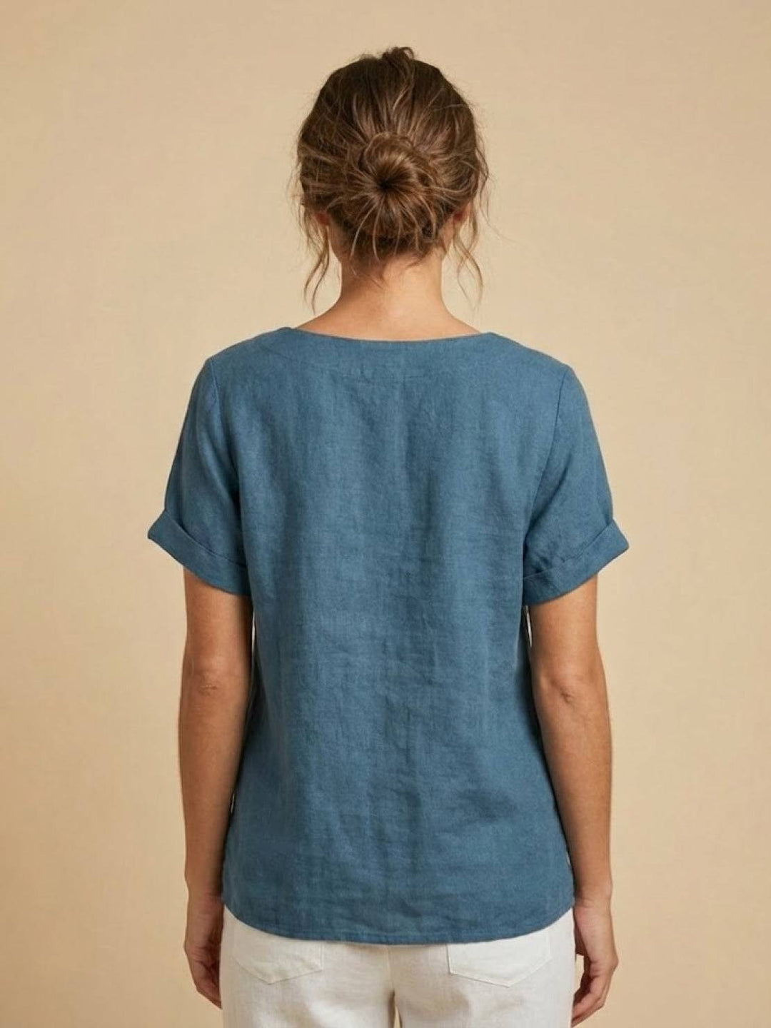 Tilde | Dame Hør Rund Hals Knappet Bluse