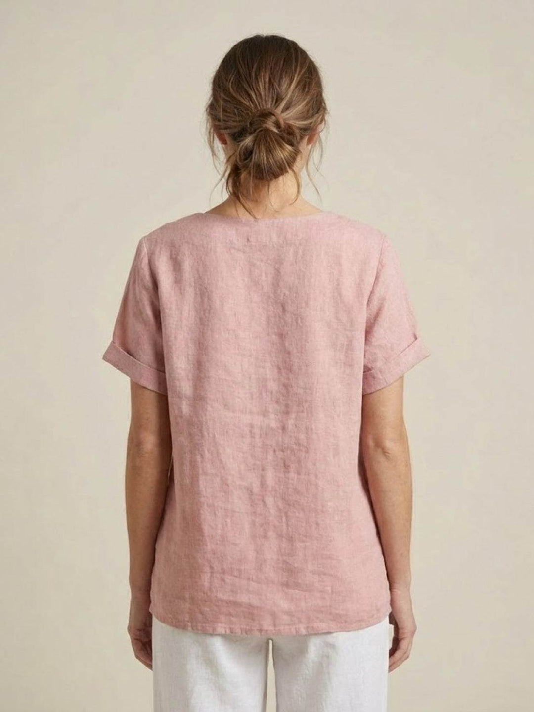 Tilde | Dame Hør Rund Hals Knappet Bluse