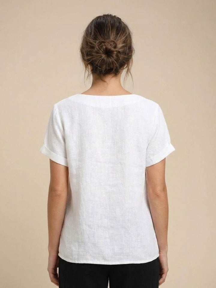 Tilde | Dame Hør Rund Hals Knappet Bluse