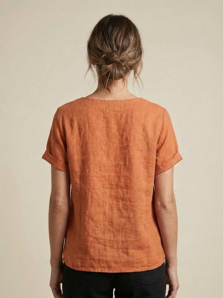 Tilde | Dame Hør Rund Hals Knappet Bluse