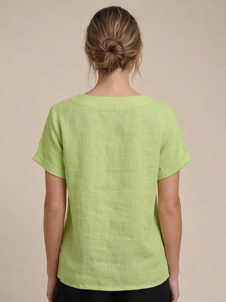 Tilde | Dame Hør Rund Hals Knappet Bluse