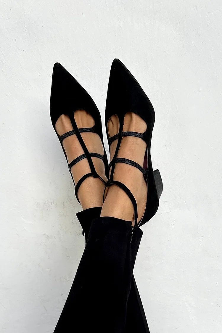 Spidse Ballerina Sko med Remme Elegant Komfort - Black