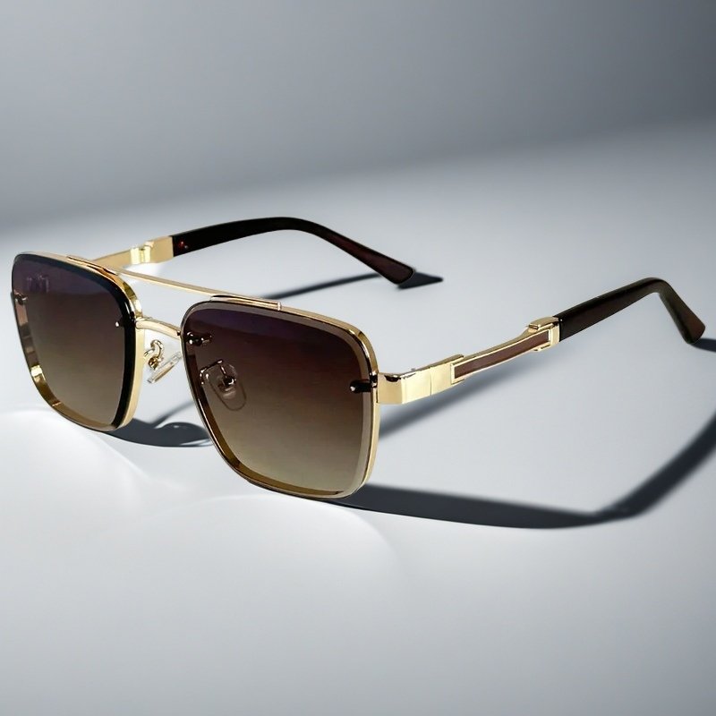 Sunglasses Aviator Firkantet Guld Metal Gradient - Brown