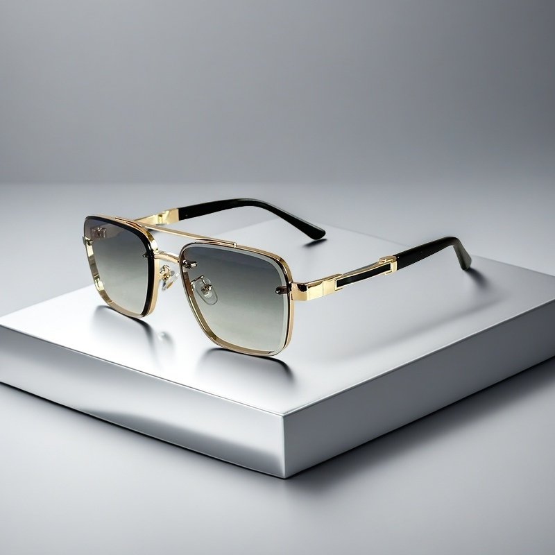 Sunglasses Aviator Firkantet Guld Metal Gradient - Green