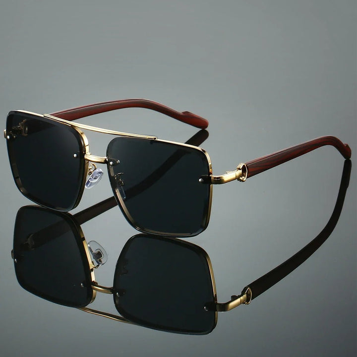 Sunglasses Aviator Guld Træ Stel UV Beskyttelse - Black