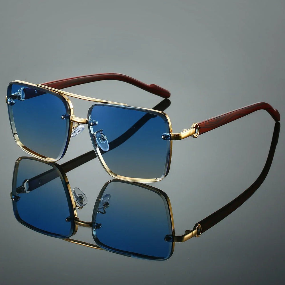 Sunglasses Aviator Guld Træ Stel UV Beskyttelse - Blue
