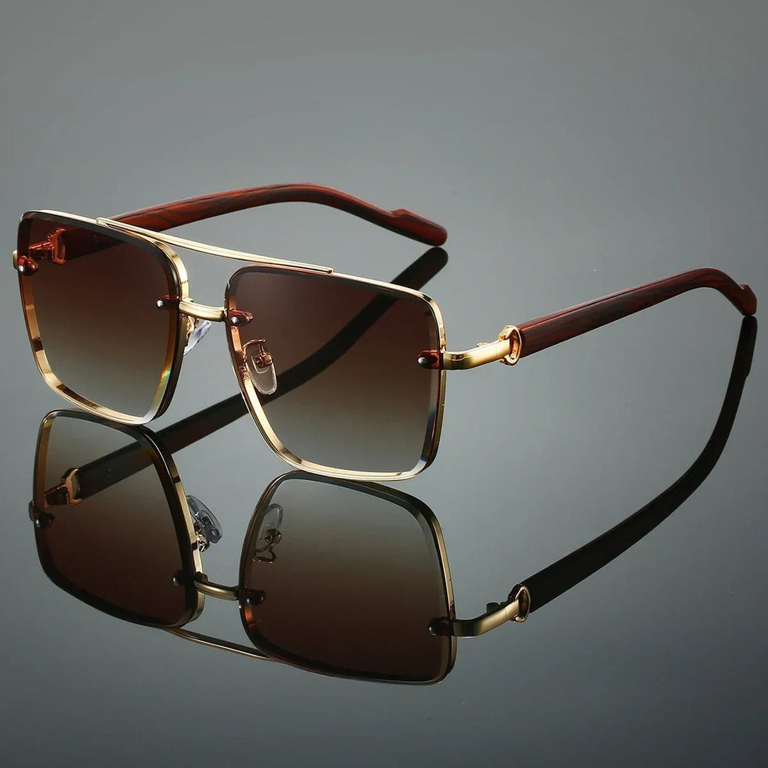 Sunglasses Aviator Guld Træ Stel UV Beskyttelse - Brown
